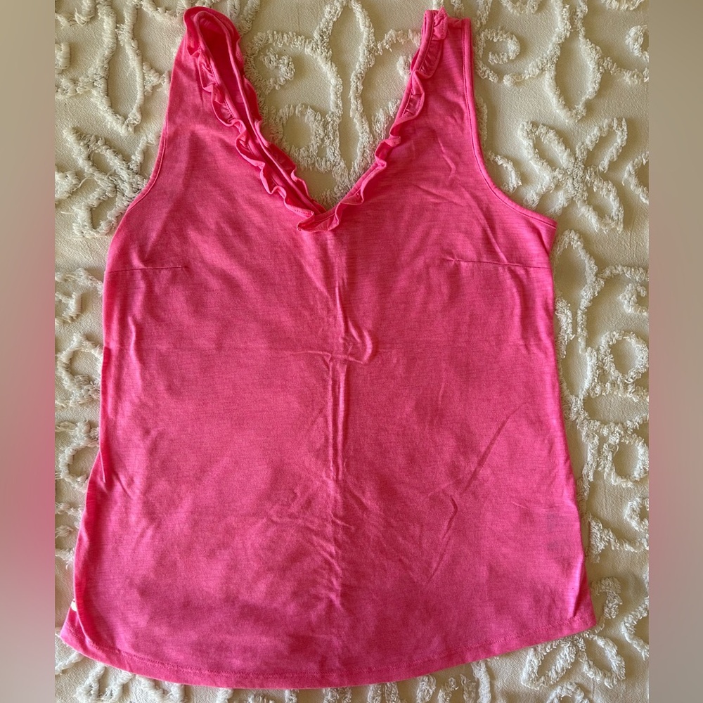 Lilly Pulitzer pink v neck tank with ruffle detail, worn once, size M